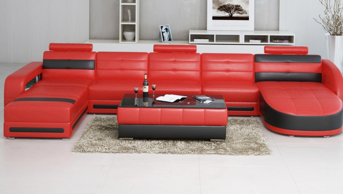 LEREN BANKSTEL DESIGNER WOONLANDSCHAP SOFA U-VORM met USB-COLO 3 HOEKBANK BANK NIEUW