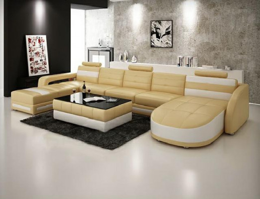 LEREN BANKSTEL DESIGNER WOONLANDSCHAP SOFA U-VORM met USB-COLO 3 HOEKBANK BANK NIEUW