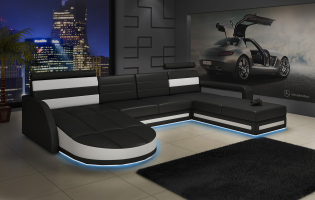 WOHNLANDSCHAFT LEDERSOFA XXL ECKSOFA + USB GARNITUR ECKCOUCH Massanfertigung  WOONLANDSCHAP LEDEREN BANKSTEL XXL HOEK BANKSTEL + USB-SET HOEKCOUCH Maatwerk