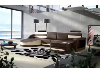 WOONLANDSCHAP LEDEREN BANKSTEL XXL HOEKSOFA + USB SET ONTWERP HOEKCOUCH Bruin Nieuw