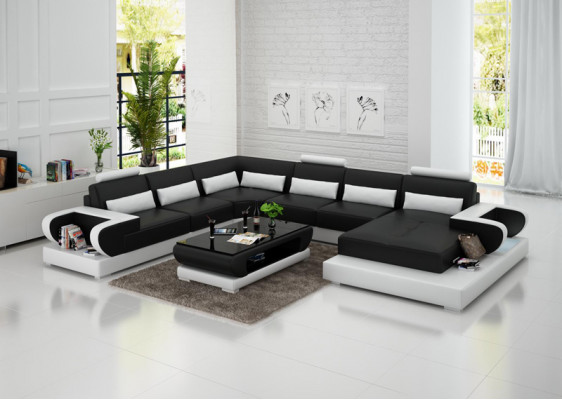 Leren bankstel met USB, bank woonlandschap hoekbank hoekstel modern design sofa.
