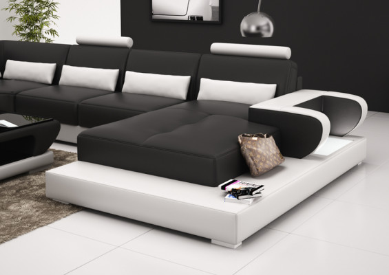 Leren bankstel met USB, bank woonlandschap hoekbank hoekstel modern design sofa.