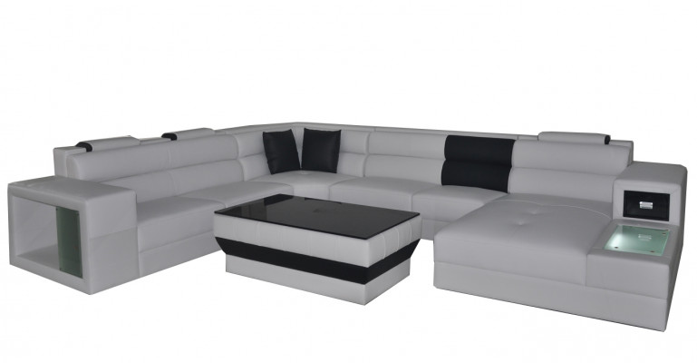 Hoekbank met verlichting en USB-aansluiting Moderne leren woonlandschap bankbekleding