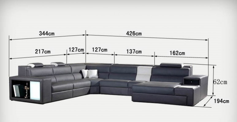 Hoekbank met verlichting en USB-aansluiting Moderne leren woonlandschap bankbekleding