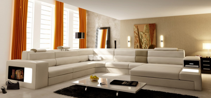 Bankstel hoekbank Leder Modern Sofa Bank bekleding woonlandschap USB