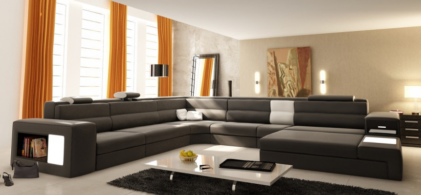 Bankstel hoekbank Leder Modern Sofa Bank bekleding woonlandschap USB