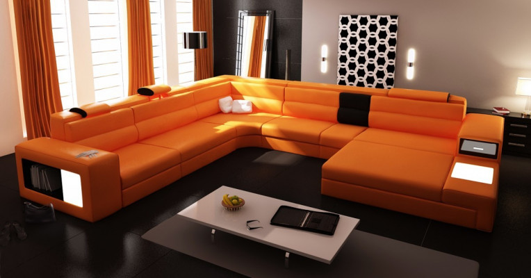 Bankstel hoekbank Leder Modern Sofa Bank bekleding woonlandschap USB