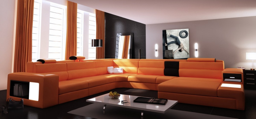 Bankstel hoekbank Leder Modern Sofa Bank bekleding woonlandschap USB