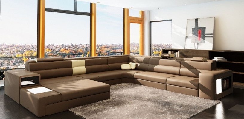 Lederen bank bank woonlandschap hoekbank fauteuil set garnituur modern bankstel.