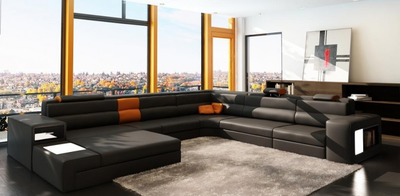 Lederen bank bank woonlandschap hoekbank fauteuil set garnituur modern bankstel.