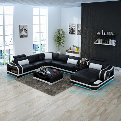 Ledersofa + USB Bank Woonlandschap Hoekbank Set Ontwerp Modern Bankstellen
