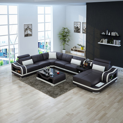 Ledersofa + USB Bank Woonlandschap Hoekbank Set Ontwerp Modern Bankstellen