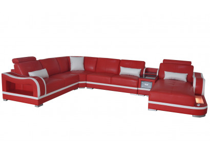 Leren bankstel met USB-bankstel woonkamer combinatie set Design Modern hoekbank U-vorm