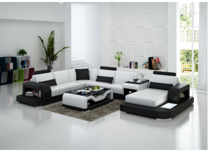 Lederen bank Bank Modern woongebied Hoekbank Hoek Decoratief Ontwerp Set