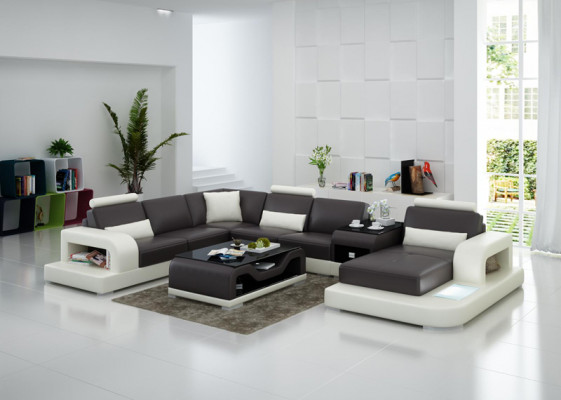 Lederen bank Bank Modern woongebied Hoekbank Hoek Decoratief Ontwerp Set