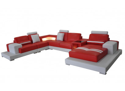 Leren bankstel Woonlandschap Set Modern ontwerp U-vormige bank met USB-licht