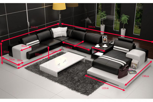 Woonlandschap bank bekleding hoekbank set leren bankstel met USB, hoekbank Nieuw 2725A