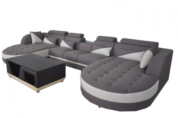 Leren bank Moderne bank Beklede zithoek + Tafel Bankstellen Ziteenheid Hoek Design