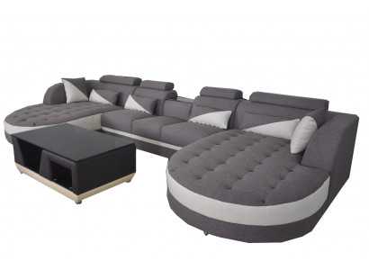 Leren bank Moderne bank Beklede zithoek + Tafel Bankstellen Ziteenheid Hoek Design
