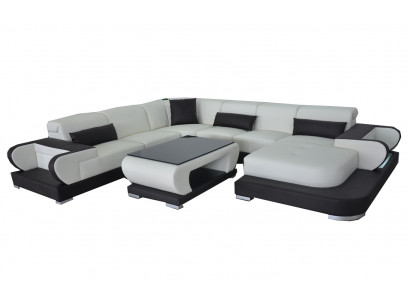 Bank Leren Hoekbank Woonlandschap Set Ontwerp Modern Sofa U-Vorm G8002 + Tafel