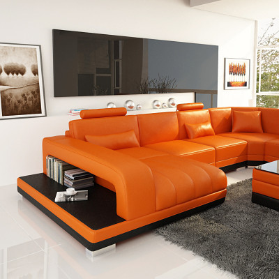 Ontwerp leren hoekbank moderne set bankhoek nieuw oranje USB.