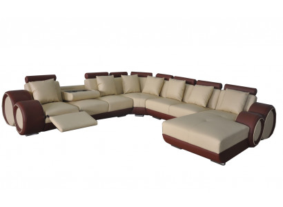 Sofa Leren bank Hoekbank Woonlandschap Bank Bekleed Zitgedeelte Hoekbank +USB