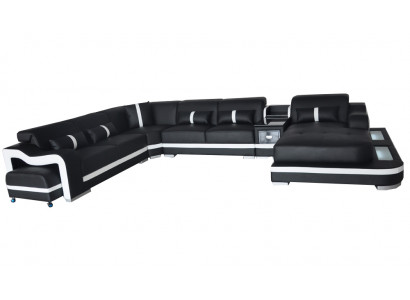 Leder Bank Bekleding Zitontwerp Hoekbank Bankstel Woonlandschap + Licht + USB