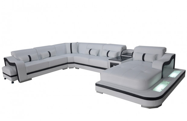 Leder Bank Bekleding Zitontwerp Hoekbank Bankstel Woonlandschap + Licht + USB