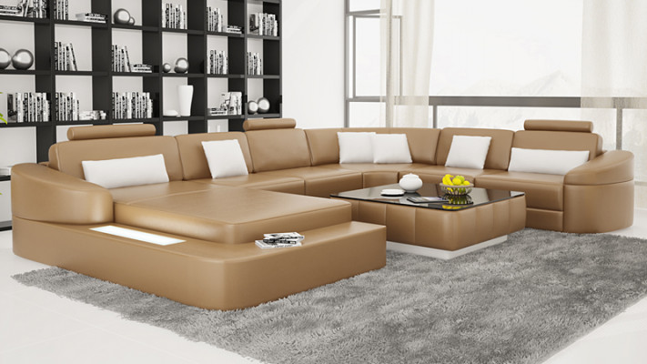 Luxe leren bank bekleding Moderne zit combi hoekbank woonlandschap LED USB
