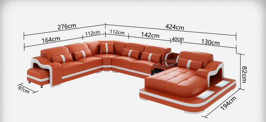 Leren bank met USB bank woonlandschap hoekbank hoek suite design modern bankstel.