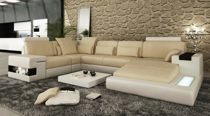 Leder Design Sofa Bank Bekledeingshoekbank Ensemble Woonlandschap Hoekbank met USB.