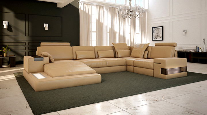 Leder Design Sofa Bank Bekledeingshoekbank Ensemble Woonlandschap Hoekbank met USB.