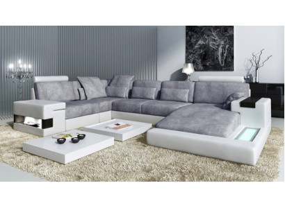 XXL Hoekbank U-vorm leren bank bank bekleding bank leer textiel USB woonlandschap  XXL Hoekbank U-vorm leren bank bank bekleding bank leer textiel USB woonlandschap