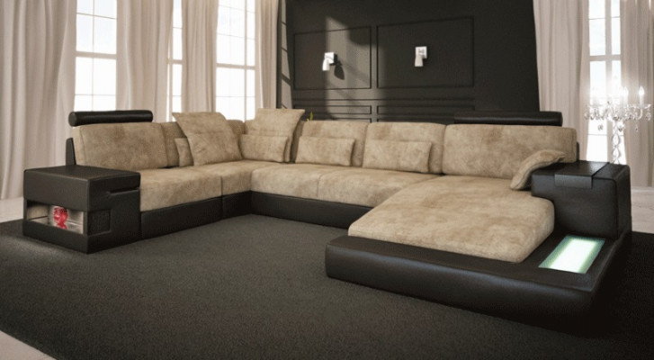 XXL Hoekbank U-vorm leren bank bank bekleding bank leer textiel USB woonlandschap  XXL Hoekbank U-vorm leren bank bank bekleding bank leer textiel USB woonlandschap