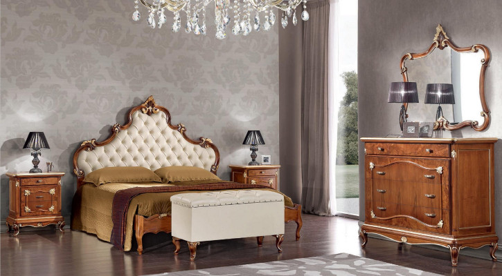 Slaapkamer Compleet set Bed 2x Nachtkastje Commode Spiegel Stoel 6-delig Italy