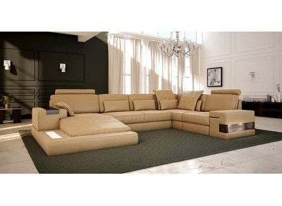 Woonlandschap gestoffeerde bankstel set XXL Big Sofa Bellini Design leren bank Nieuw