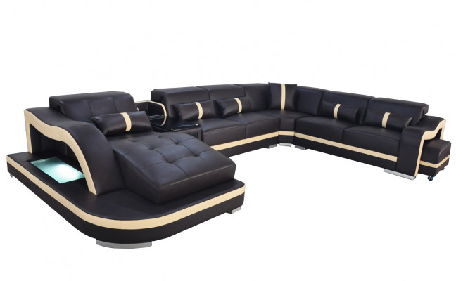 Leder bank bekleding zetel woonlandschap moderne set bank met USB U vormige LED.