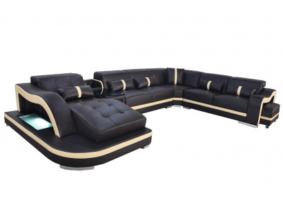 Leder bank bekleding zetel woonlandschap moderne set bank met USB U vormige LED.