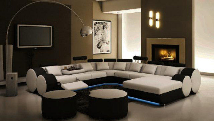 Ontwerper lederen bank met USB XXL woonlandschap Grote bank gestoffeerde hoekbank Relax