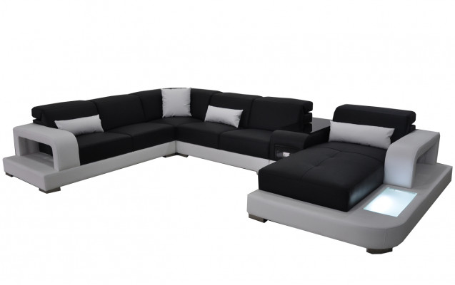 Moderne zitkussen woonlandschap woonkamer bank bekleding hoek USB + licht