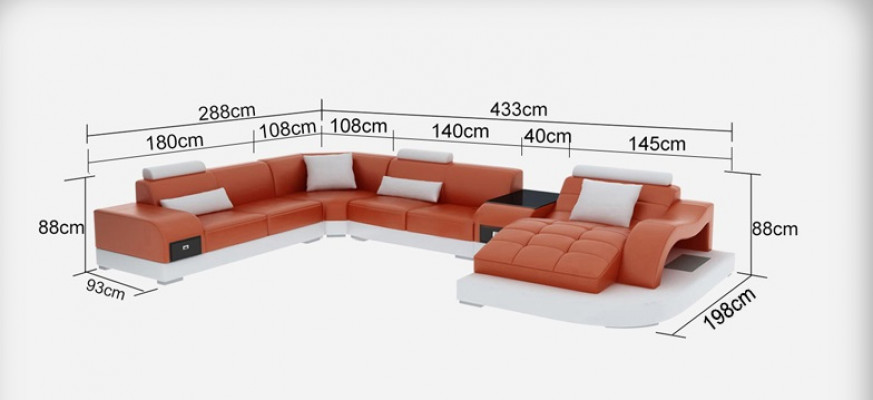 Leder hoekbank hoekwoongebied set ontwerp moderne bank banken U-vorm + USB