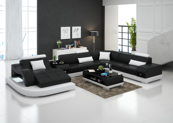 Leren bankstel Bankstel Hoekbank Hoekbankset Ontwerp Moderne Sofa + USB Rood