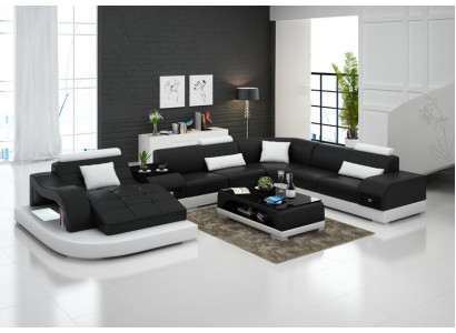 Leren bankstel Bankstel Hoekbank Hoekbankset Ontwerp Moderne Sofa + USB Rood