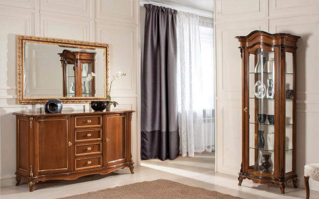 Eetkamer set vitrinekast dressoir spiegel buffet Italiaans meubilair 3-delig