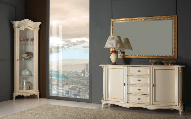Woonkamer vitrinekast dressoir Italië spiegel klassieke set 3-delig Wit Nieuw Woonkamer vitrinekast dressoir Italië spiegel klassieke set 3-delig Wit Nieuw.