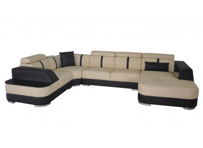 Woonlandschap designer bankstel met USB big cushion leren banken hoekstoel zwart