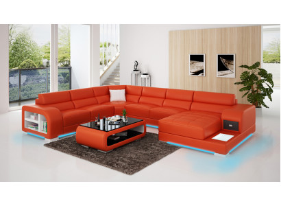 Moderne leren bankstellencouch ontwerp woonlandschap hoekbank hoekstuk bank licht USB.