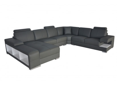 Woonkamer bank bankstel lederen bekleding hoekbank U-vorm woonlandschap + USB