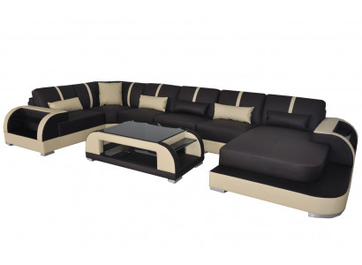 Lederen bank met USB, gestoffeerde zithoek in modern design woonlandschap banken.