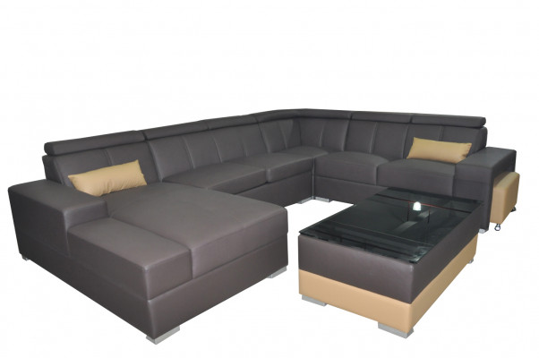 Hoek lederen moderne XXL bank woonlandschap leren bank U-vormige bank C4010 tafel nieuw
